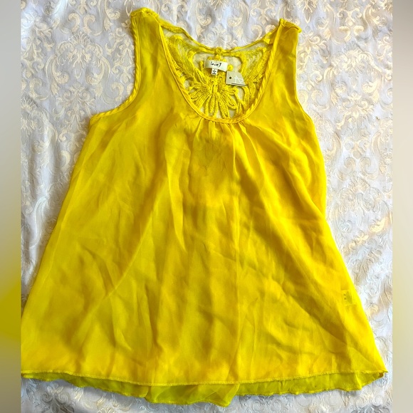 love J Other - Sheer yellow top with embroidered work at back. Good for hot summer beach days.